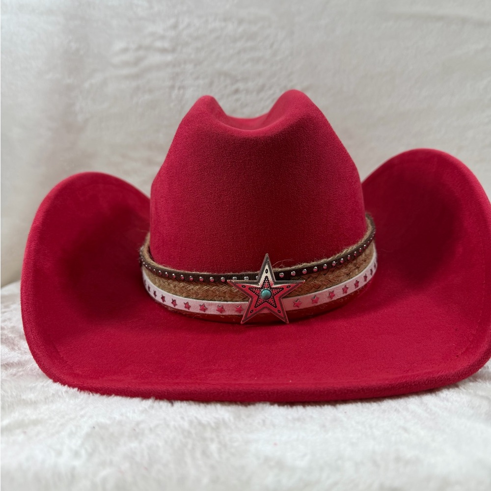 Red Cowgirl Hat with Star Band - Picture 5 of 6